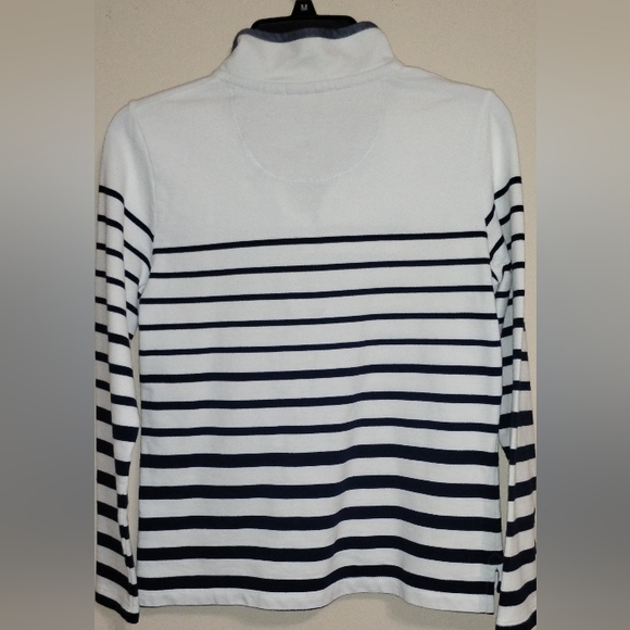 LL Bean Pullover Sweatshirt Womens XS Blue White Striped Mock Neck LS - Picture 12 of 16